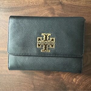 Tory Burch Black Leather Crossbody with Gold Emblem